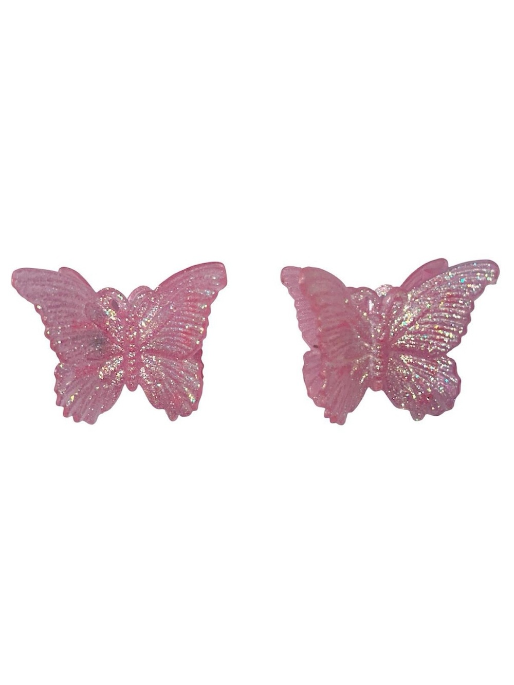 Pink iridescent butterfly hair clips.